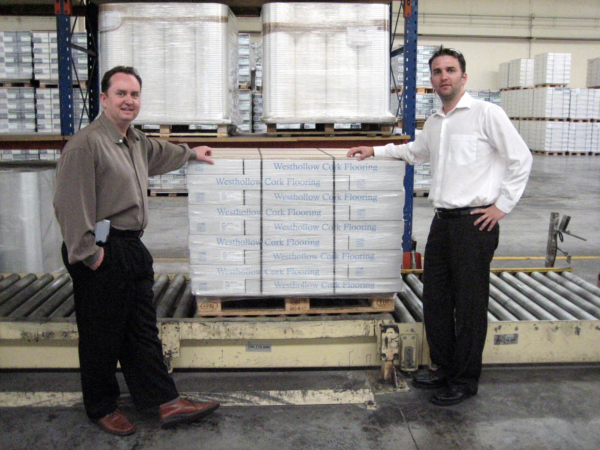 Steve with a client at a warehouse facility — Westhollow Cork Flooring